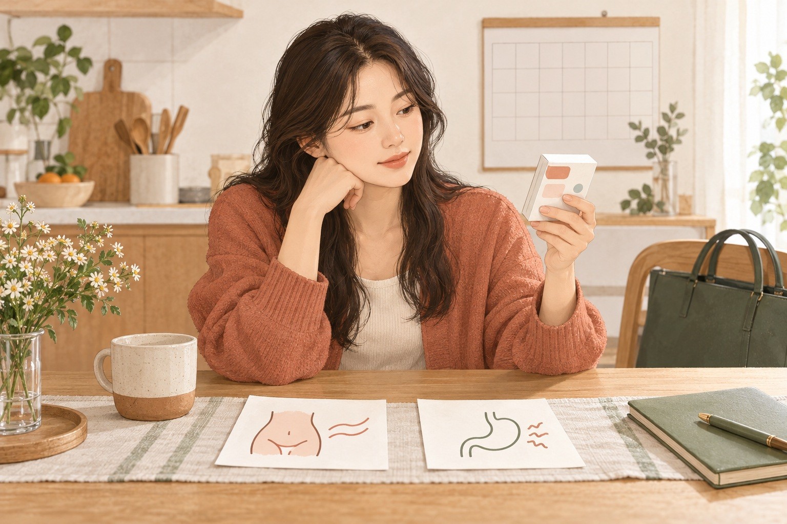 이부프로펜 제품과 복통 완화·위장 반응을 나누어 살피는 장면