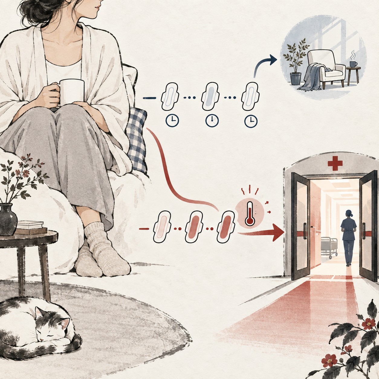 산후 오로가 줄어드는 정상 흐름과 과다출혈·발열 때 응급평가로 전환하는 판단 경로